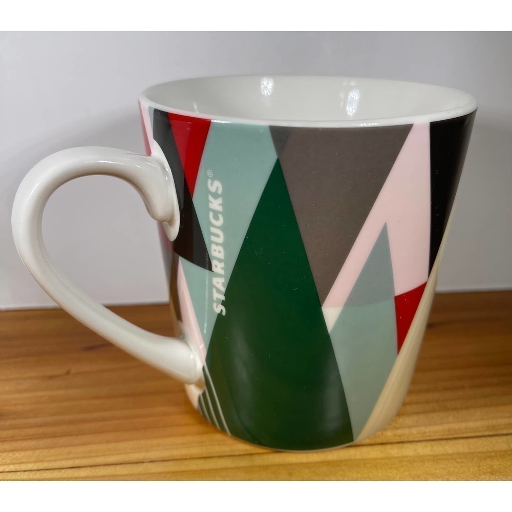 STARBUCKS Modern Pine Tree Forest Triangles Christmas Coffee Mug 18 Oz. Jumbo
